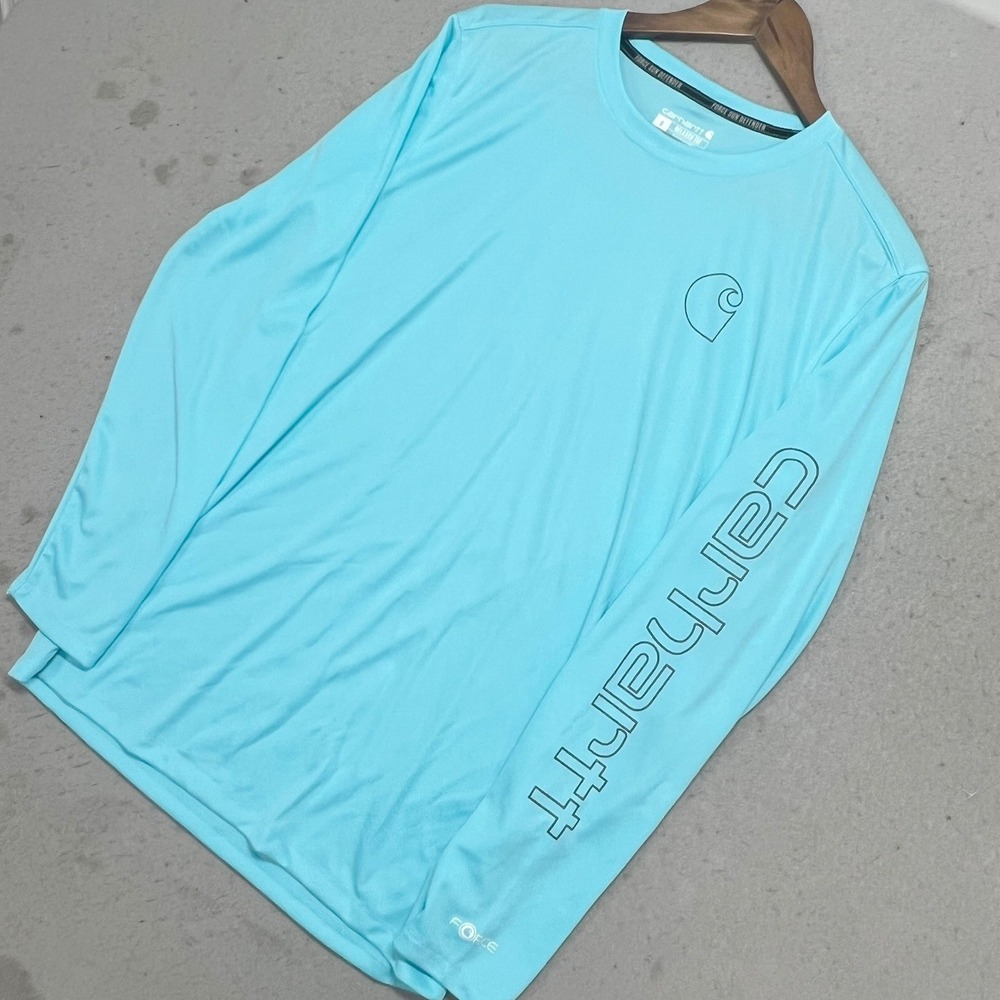 Carhartt Force Sun Defender Long Sleeve Graphic Tee Blue Mens Small TK6164-M